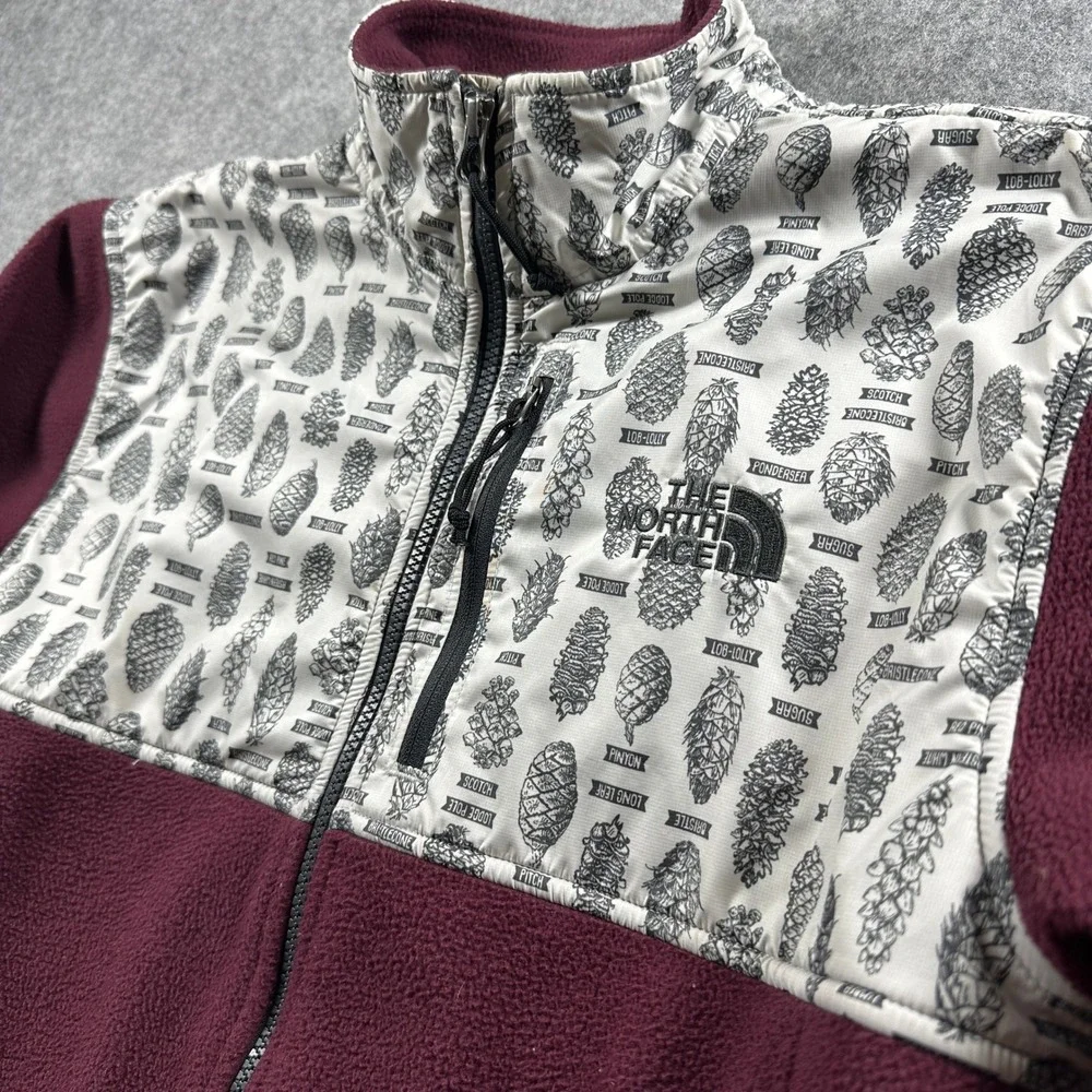 The North Face Fleece Jacket‎ Mens Small Maroon Pine Cone Print Full Zip Denali